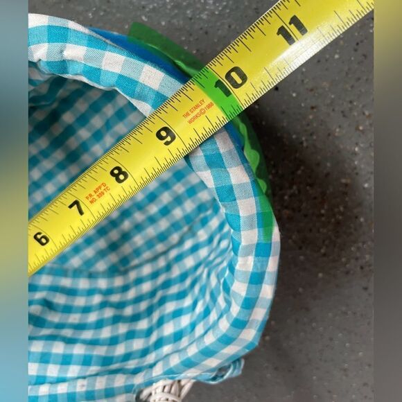 10” Basket Oval White w/ Handle Blue Gingham Liner Yellow RicRac Trim EPC - Picture 7 of 10